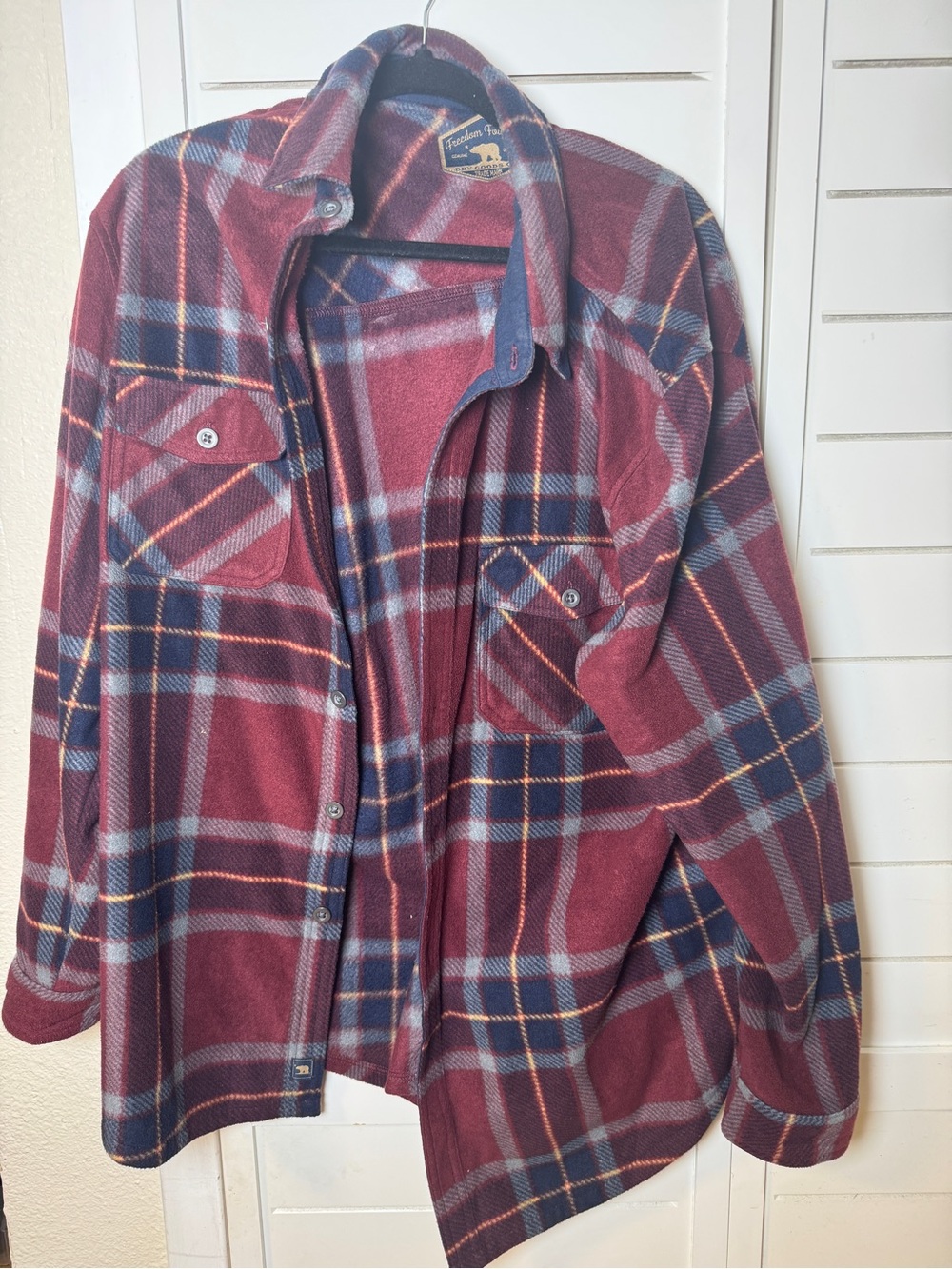 Men’s Plaid Fleece Shacket - Burgundy/Blue